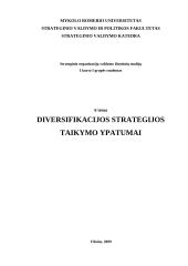 Diversifikacijos strategijos taikymo ypatumai