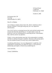 Letter of complain about a swimming pool