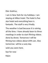 Letter about winter holidays in New York