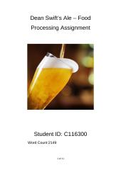 Dean Swift’s Ale – Food Processing Assignment