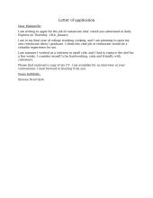 Letter of application for a chef job