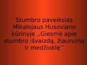 Stumbro paveikslas Mikalojaus Husoviano kūrinyje ,,Giesmė apie stumbro išvaizdą, žiaurumą ir medžioklę’’ 2 puslapis