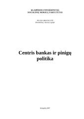 Centrinis bankas (CB) ir pinigų politika