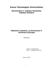 Mokesčių sistemos, jų formavimo ir vertinimo principai
