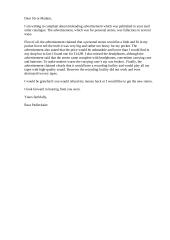 Letter about misleading advertisement