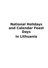 National holidays and calendar feast days in Lithuania