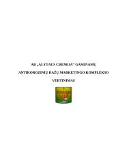 Marketingo komplekso vertinimas:  antikorozinių dažų gamyba AB "Alytaus chemija"