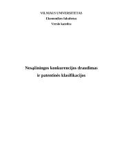 Nesąžininga konkurencija, jos draudimas ir patentinės klasifikacijos