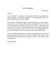 Letter of complaint about a trip