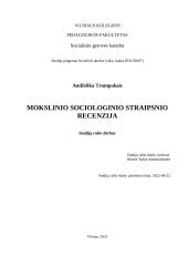 Mokslinio sociologinio straipsnio recenzija
