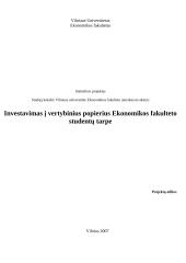 Investavimas į vertybinius popierius Ekonomikos fakulteto studentų tarpe