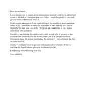 Letter to enquire about international university