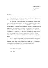 Letter to a friend about home country Lithuania