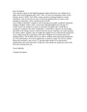 Letter: application letter for the English language studies