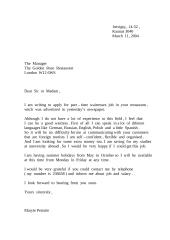 Letter: application letter for a waitress position