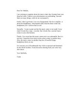 Letter: complaint letter about a music centre