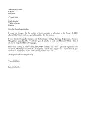 Formal letter about a trade manager position