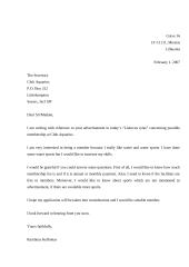 Letter: information letter about a membership in a club