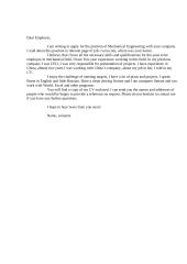 Letter: motivation letter for a mechanical engineer position