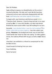 Complaint letter about service