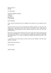 Letter of application for a position of a secretary