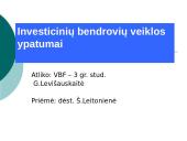 Investicinių bendrovių veiklos ypatumai