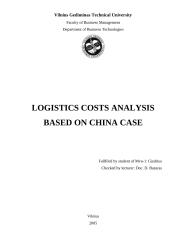 Logistics costs analysis based on China case