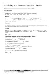 Vocabulary and Grammar Test Unit 1 Test A (anglų kalba 5 klasė atsakymai)