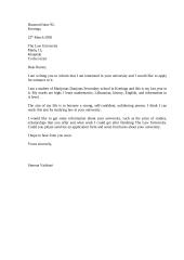 Letter: application letter to enter a Law university 1 puslapis