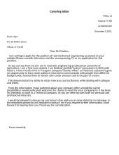 Letter: covering letter about mechanical engineer position