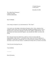 Formal letter about a waiter position