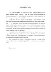 Letter: motivation letter for a 6 months Erasmus exchange 1 puslapis