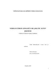 Verslo etikos analizė: automobilių dalių prekyba, priežiūra, remontas UAB "Baltic auto"