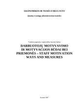 Darbuotojų motyvavimo ir motyvacijos būdai bei priemonės – staff motivation ways and measures