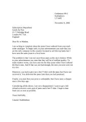 Letter of complaint about jeans