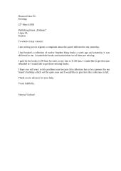 Letter: complaint letter about a parcel delivery