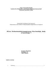 PR im  Professionalisierungsprozess; Was benötigt "Body of knowledge"?