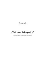 Renginio planas: šventė "Tai bent Šeimynėlė"