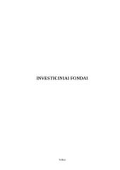 Investicinio fondo samprata, veikla bei fondų klasifikavimas