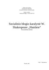Socialinio blogio karalystė W. Shakespeare "Hamlete"