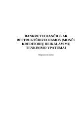 Bankrutuojančios ar restruktūrizuojamos įmonės kreditorių reikalavimų tenkinimo ypatumai