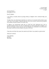 Letter: complaint letter about holiday package