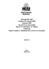 Internship in hotel "Le Meridien"