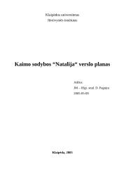 Verslo planas: kaimo sodyba "Natalija"