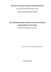 Dalykinio bendravimo su Italijos šalies partneriais ypatumai