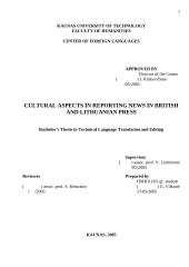 Cultural aspects in reporting news in British and Lithuanian press 2 puslapis