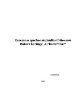 Renesanso epochos atspindžiai: Dž. Bokačo  "Dekameronas"