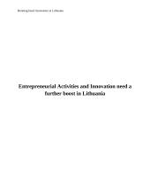 Entrepreneurial Activities and Innovation need a further boost in Lithuania