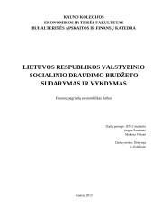Lietuvos Respublikos valstybinio socialinio draudimo biudžeto sudarymas ir vykdymas