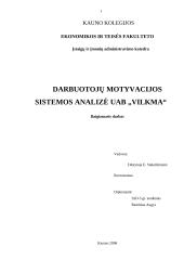 Darbuotojų motyvacijos sistemos analizė : UAB "Vilkma"